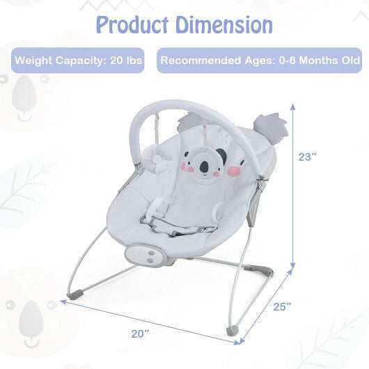 Portable Baby Bouncer Infant Rocker Seat with Detachable Toy Bar-Gray